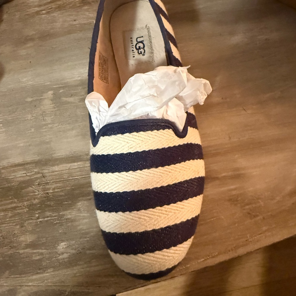 UGG Navy and Cream Striped Slip-Ons